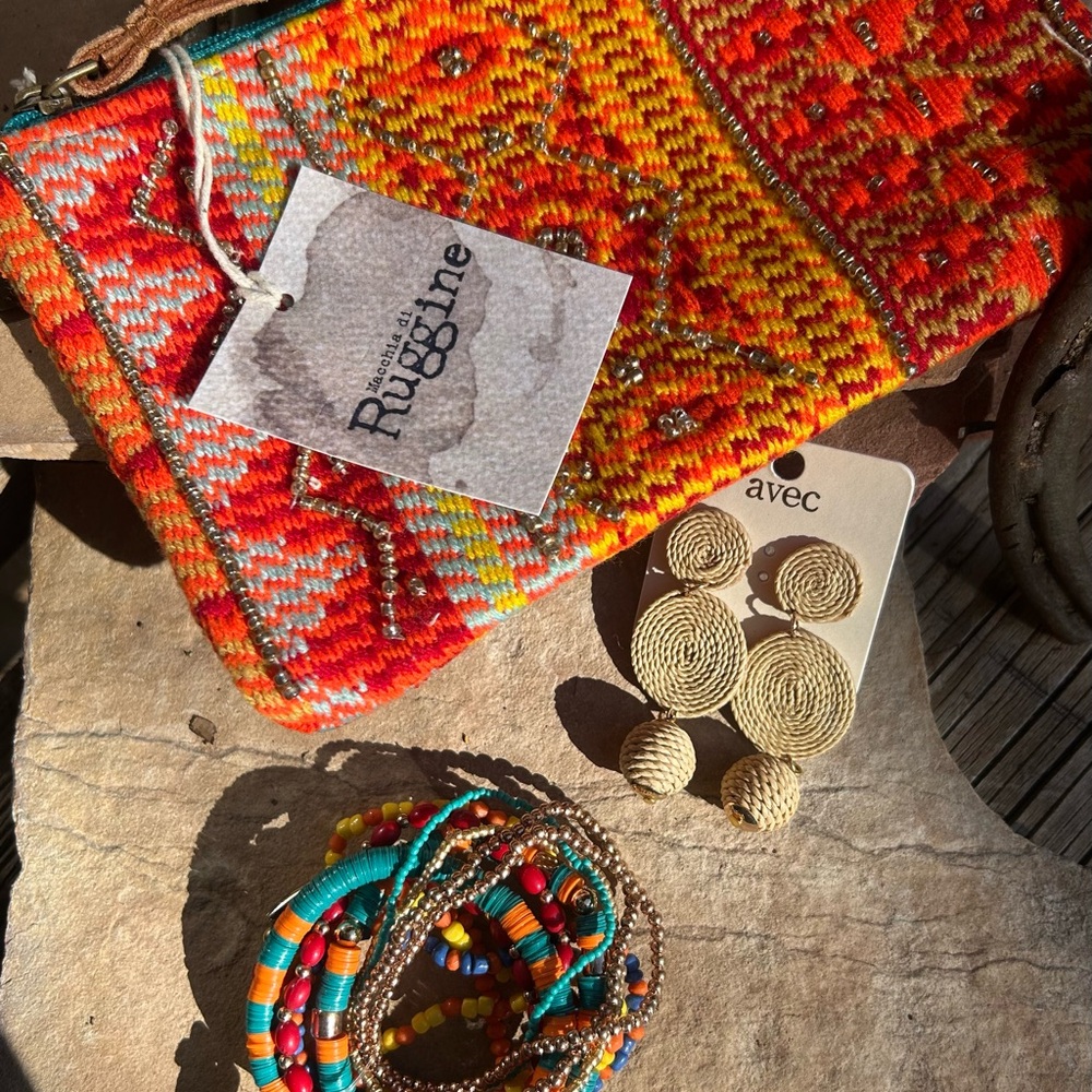 Southwestern Bohemian Vibrant Orange and Teal Women's Clutch NWT - Picture 11 of 12